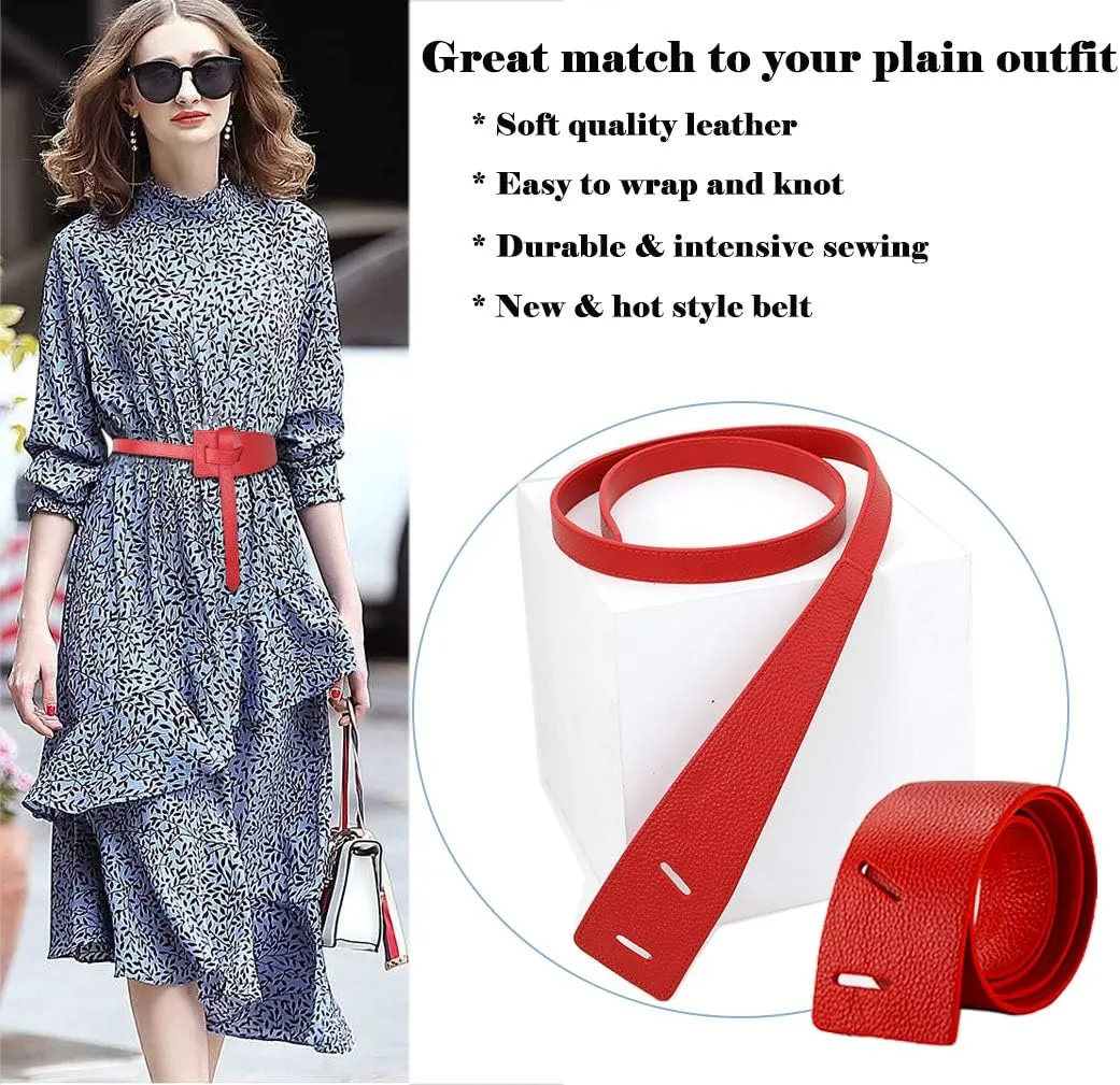 ALAIX Women's Leather Belt Dress Belt for Jeans Jumpsuit Coat Fashion Tie a Knot Genuine Leather Waist Belt