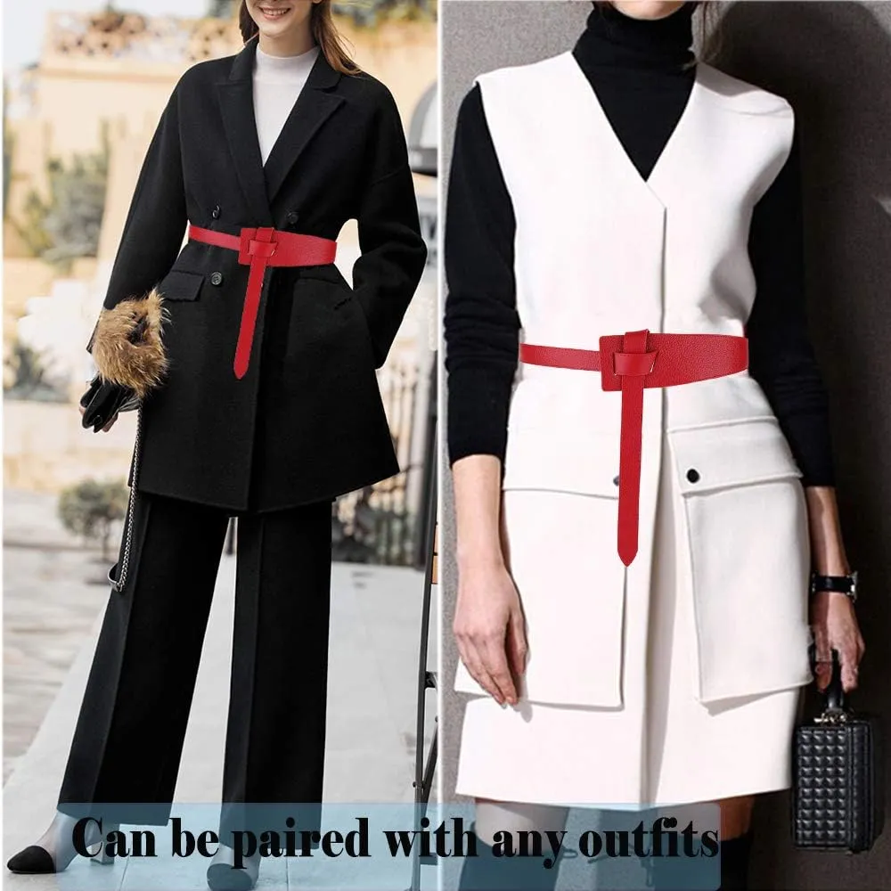 ALAIX Women's Leather Belt Dress Belt for Jeans Jumpsuit Coat Fashion Tie a Knot Genuine Leather Waist Belt