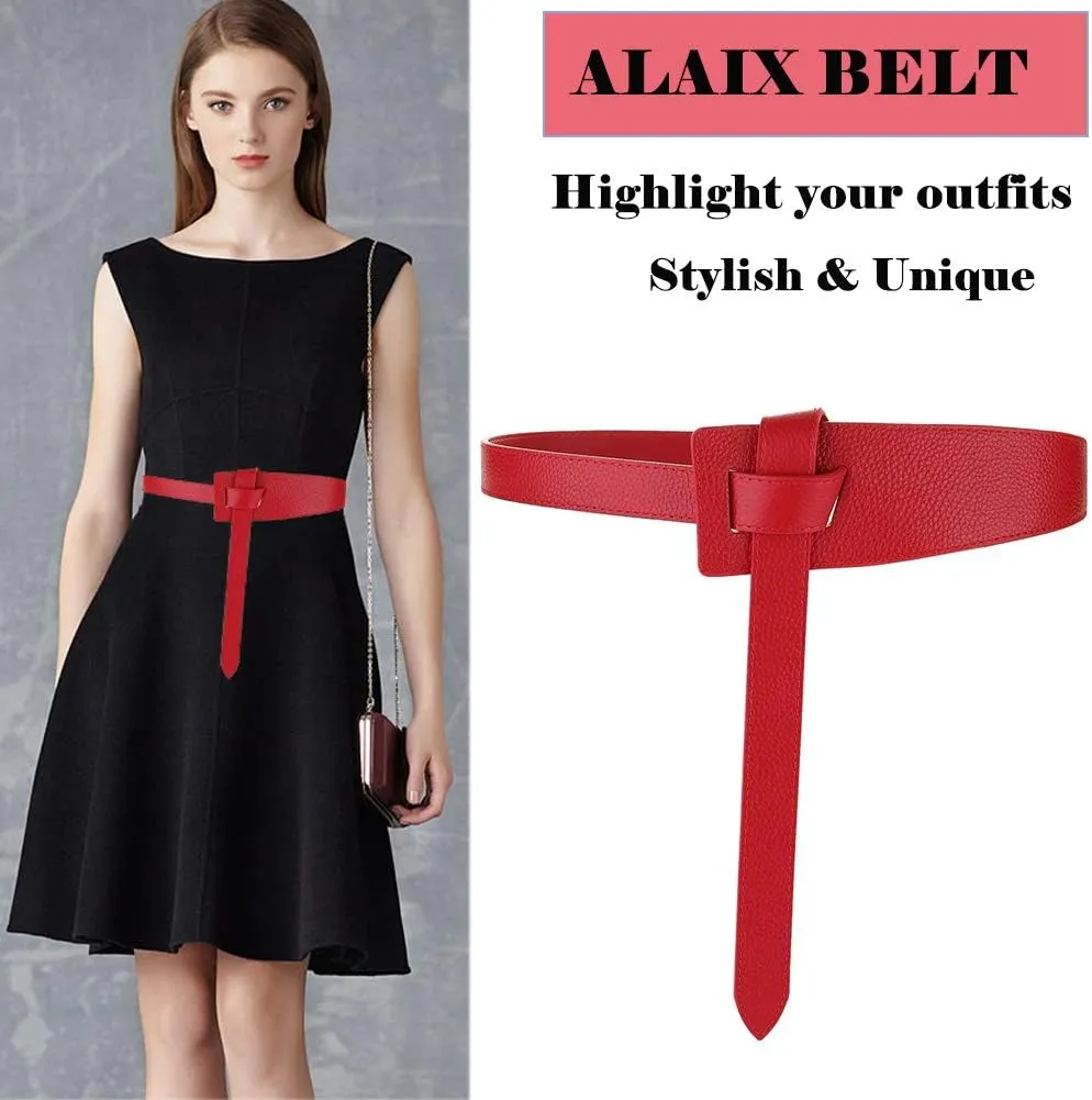 ALAIX Women's Leather Belt Dress Belt for Jeans Jumpsuit Coat Fashion Tie a Knot Genuine Leather Waist Belt