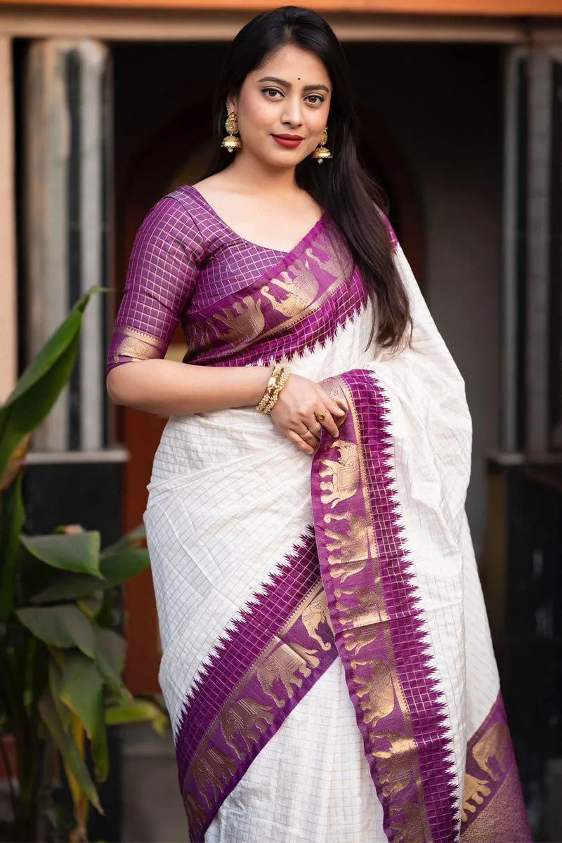 Amiable Off White Soft Silk Saree With Ideal Blouse Piece
