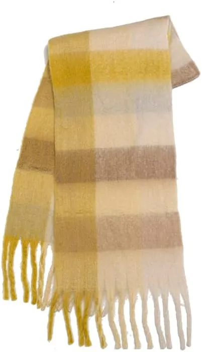 BAIMORE Women's Chic Color Block Checked Warm Cashmere Feel Large Shawl Scarf with Tassel