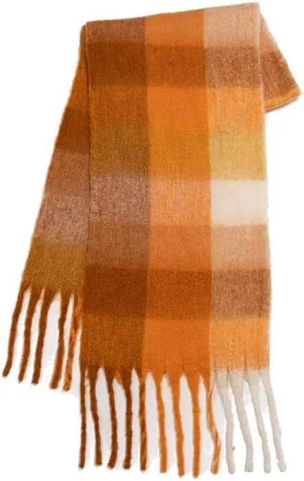 BAIMORE Women's Chic Color Block Checked Warm Cashmere Feel Large Shawl Scarf with Tassel