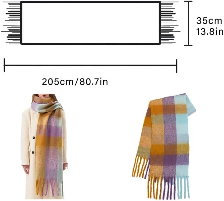 BAIMORE Women's Chic Color Block Checked Warm Cashmere Feel Large Shawl Scarf with Tassel