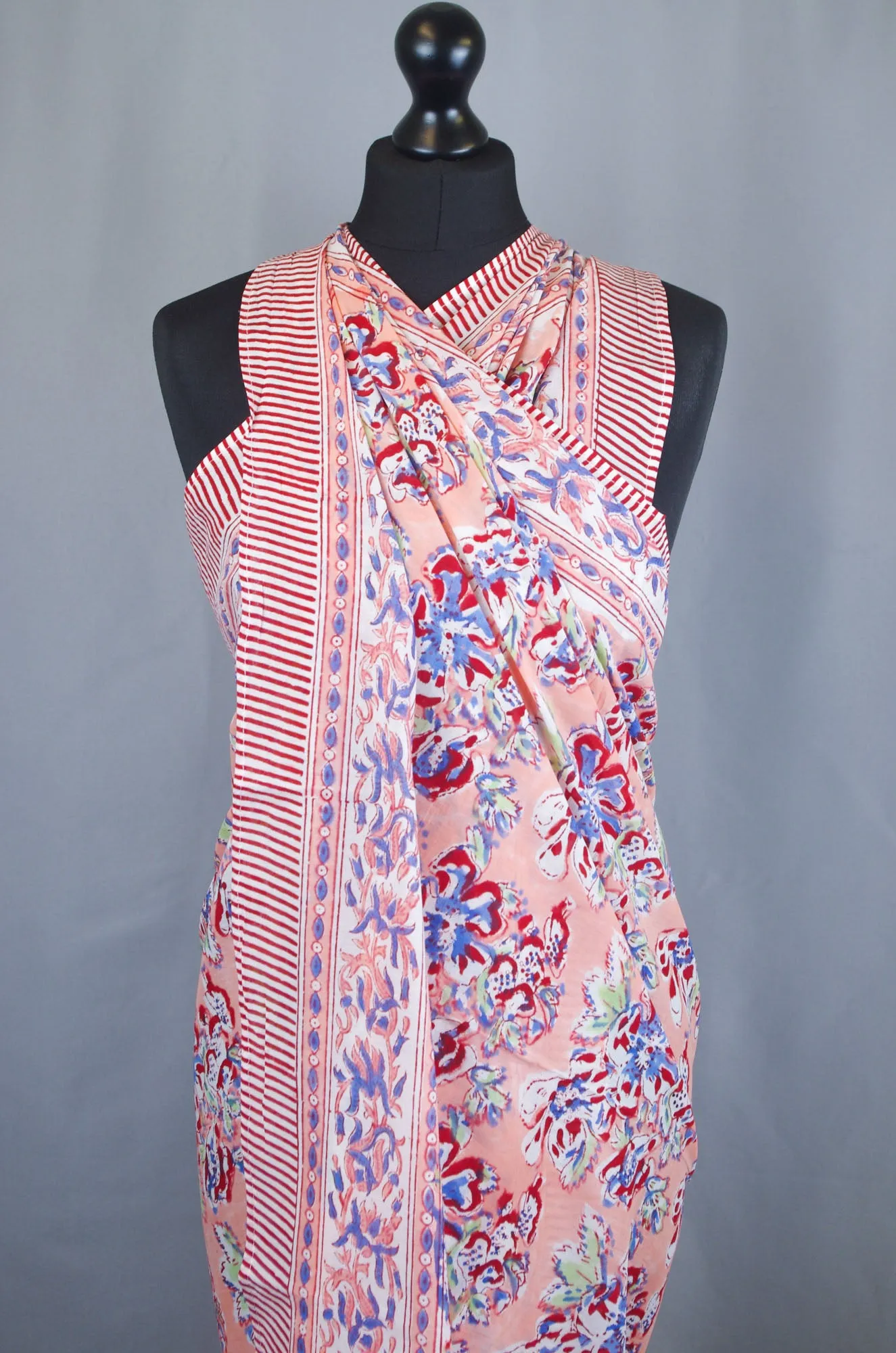 Beach Coverup Sarong Pareo - Coral Pink Floral