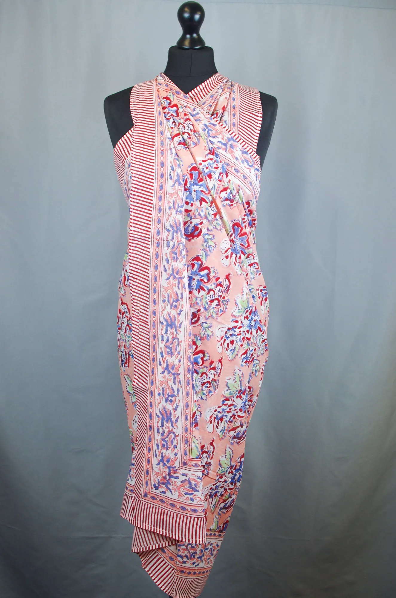 Beach Coverup Sarong Pareo - Coral Pink Floral