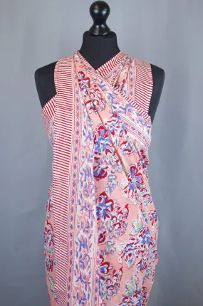 Beach Coverup Sarong Pareo - Coral Pink Floral