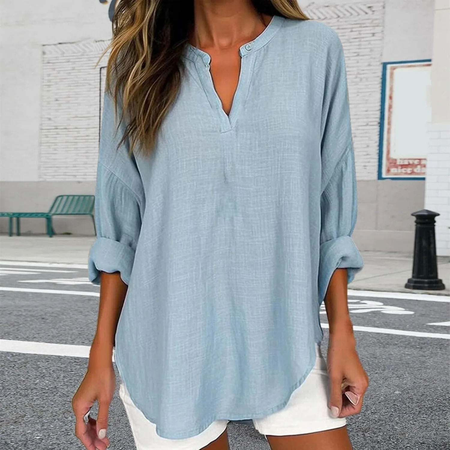 Breathable Linen Blouse Women's - Soft Short Sleeve Shirt, Classic Casual Style, Sheer-Resistant, Easy Care