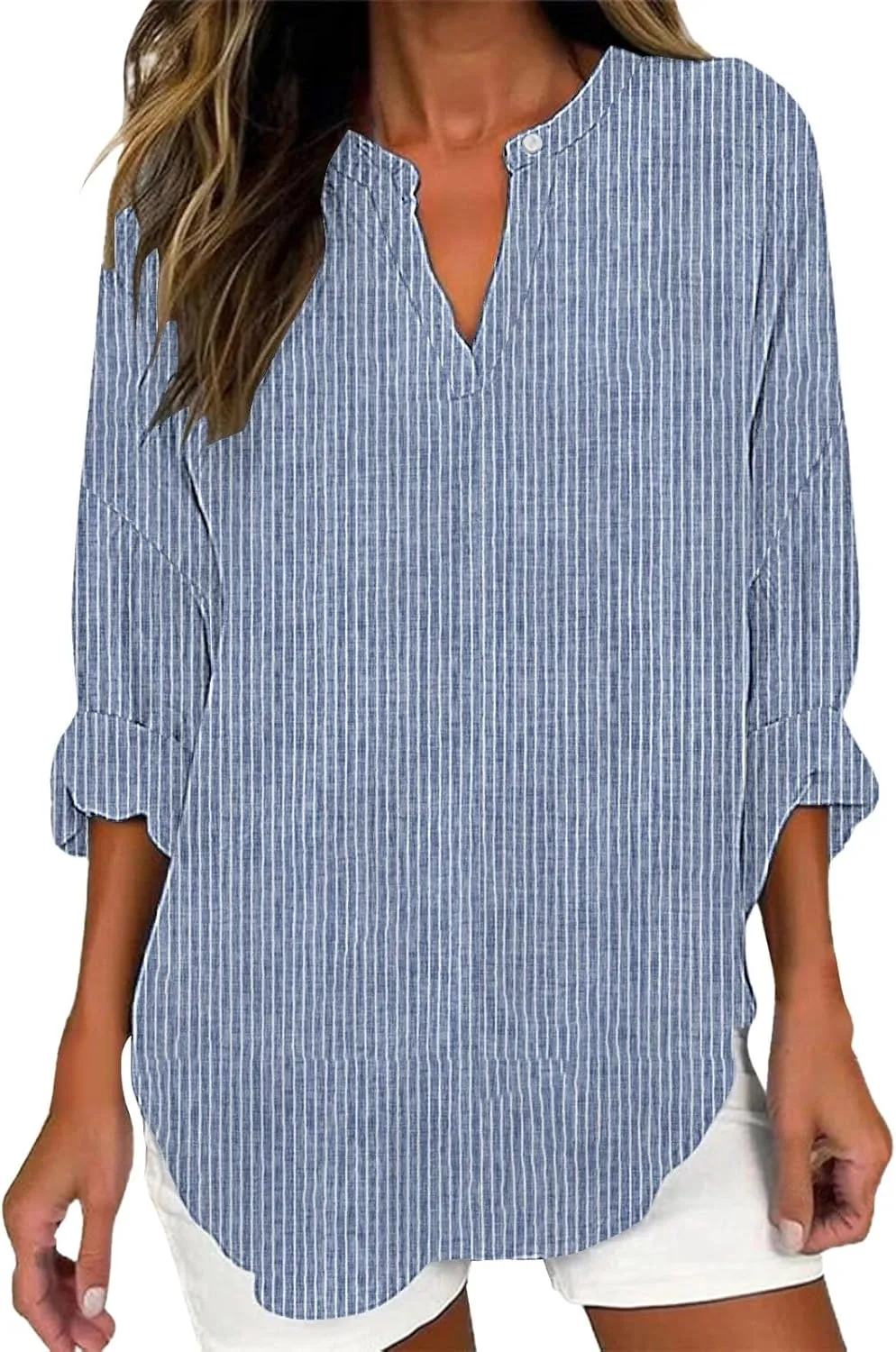 Breathable Linen Blouse Women's - Soft Short Sleeve Shirt, Classic Casual Style, Sheer-Resistant, Easy Care
