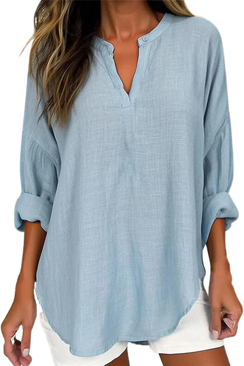 Breathable Linen Blouse Women's - Soft Short Sleeve Shirt, Classic Casual Style, Sheer-Resistant, Easy Care