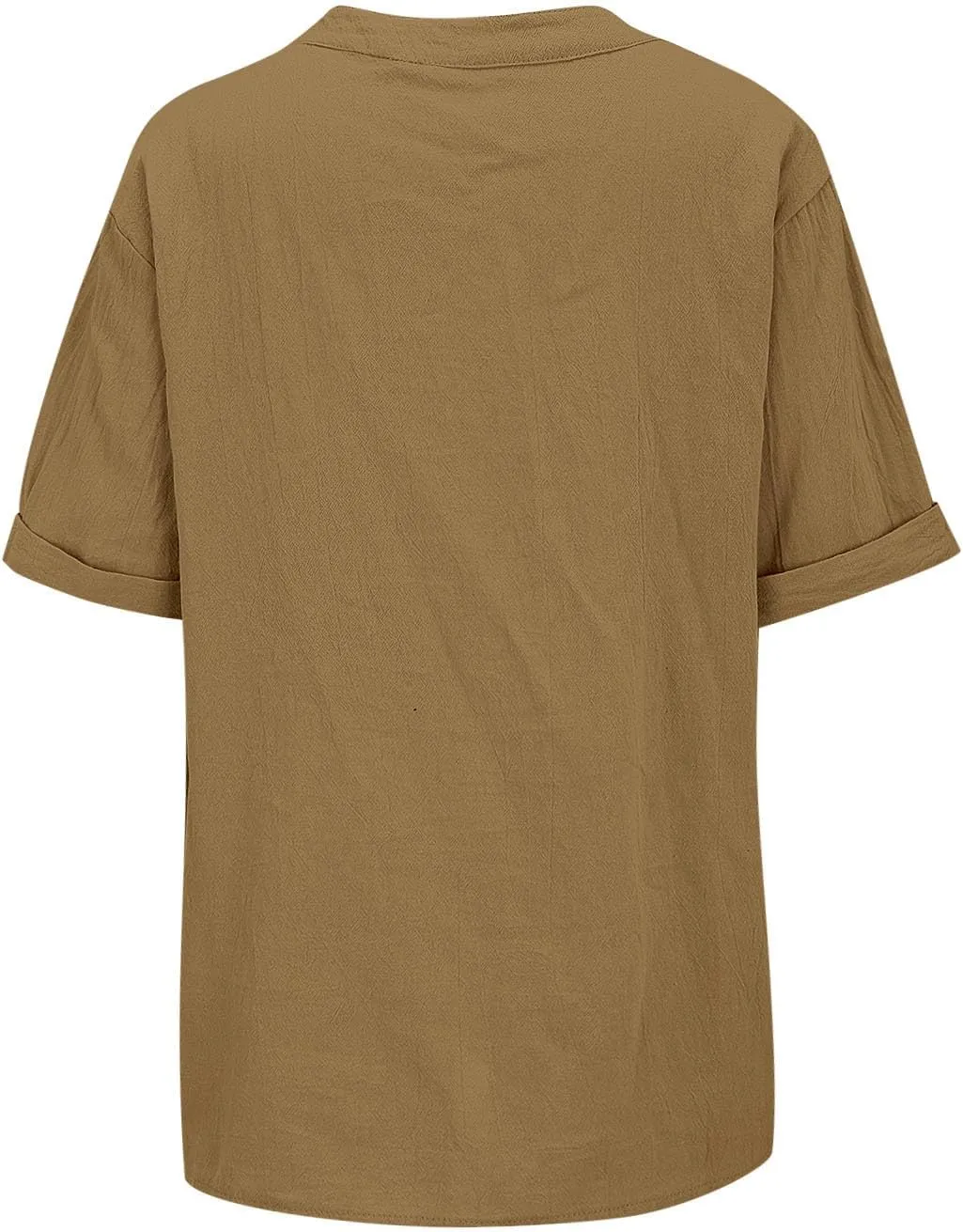Button Cotton Linen Shirt - Women's 3/4 Sleeve Tee Solid Color Lightweight Breathable Tops for Vacation