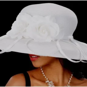 BW9016-White church hat with satin flower
