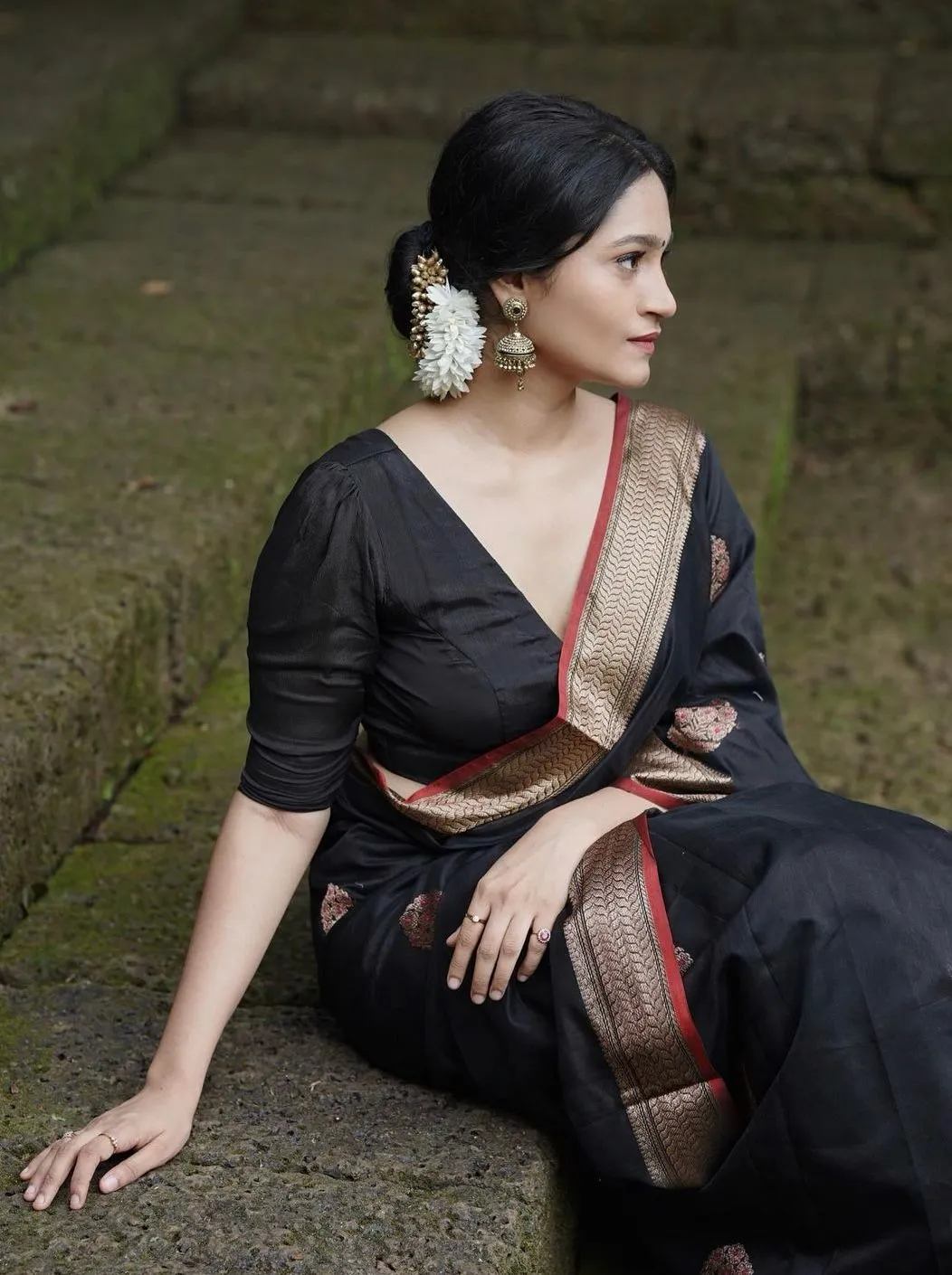 Capricious Black Soft Silk Saree With Embellished Blouse Piece