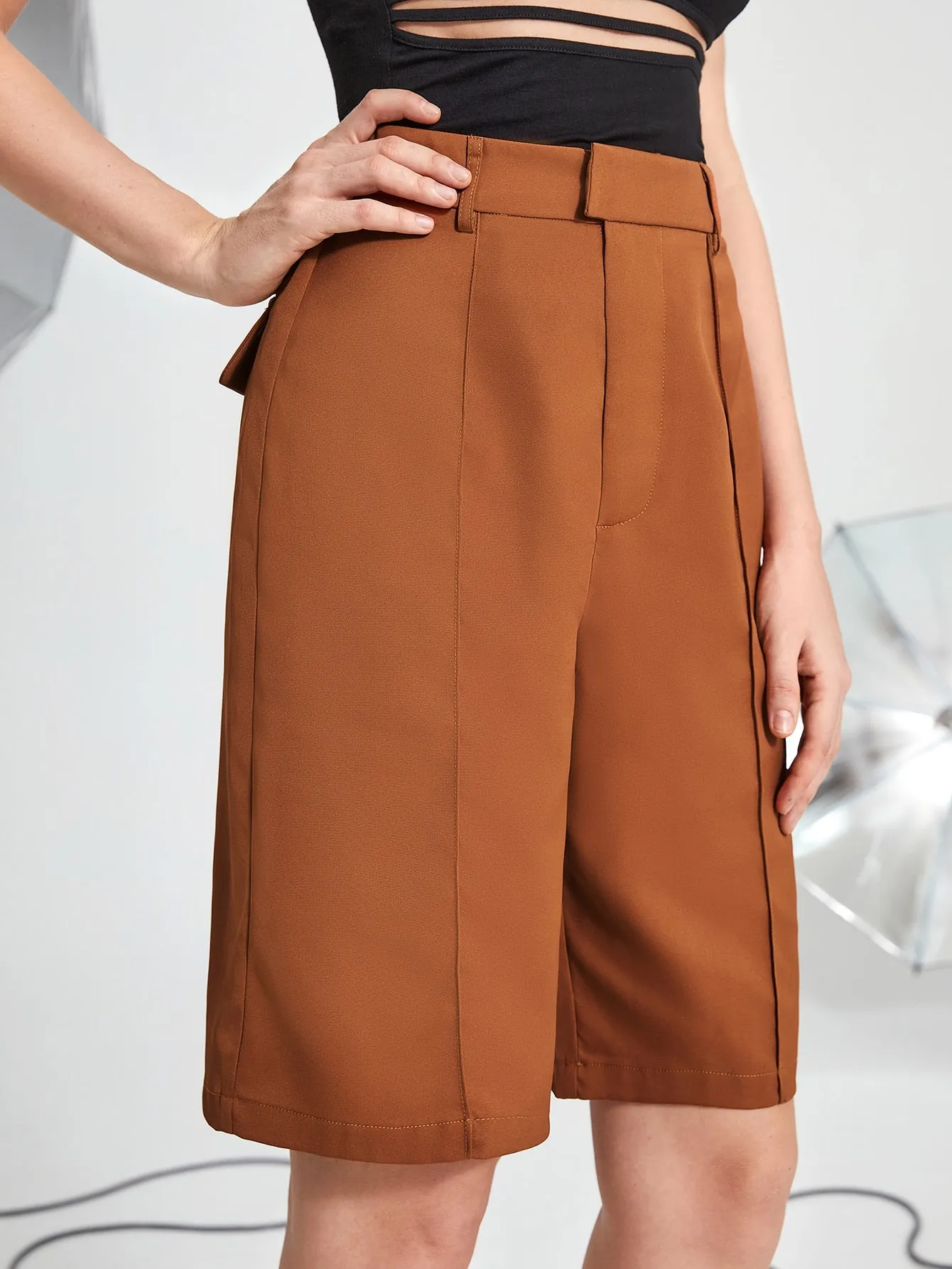 Casual Plain Zipper Natural Womens Shorts