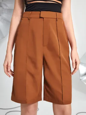 Casual Plain Zipper Natural Womens Shorts