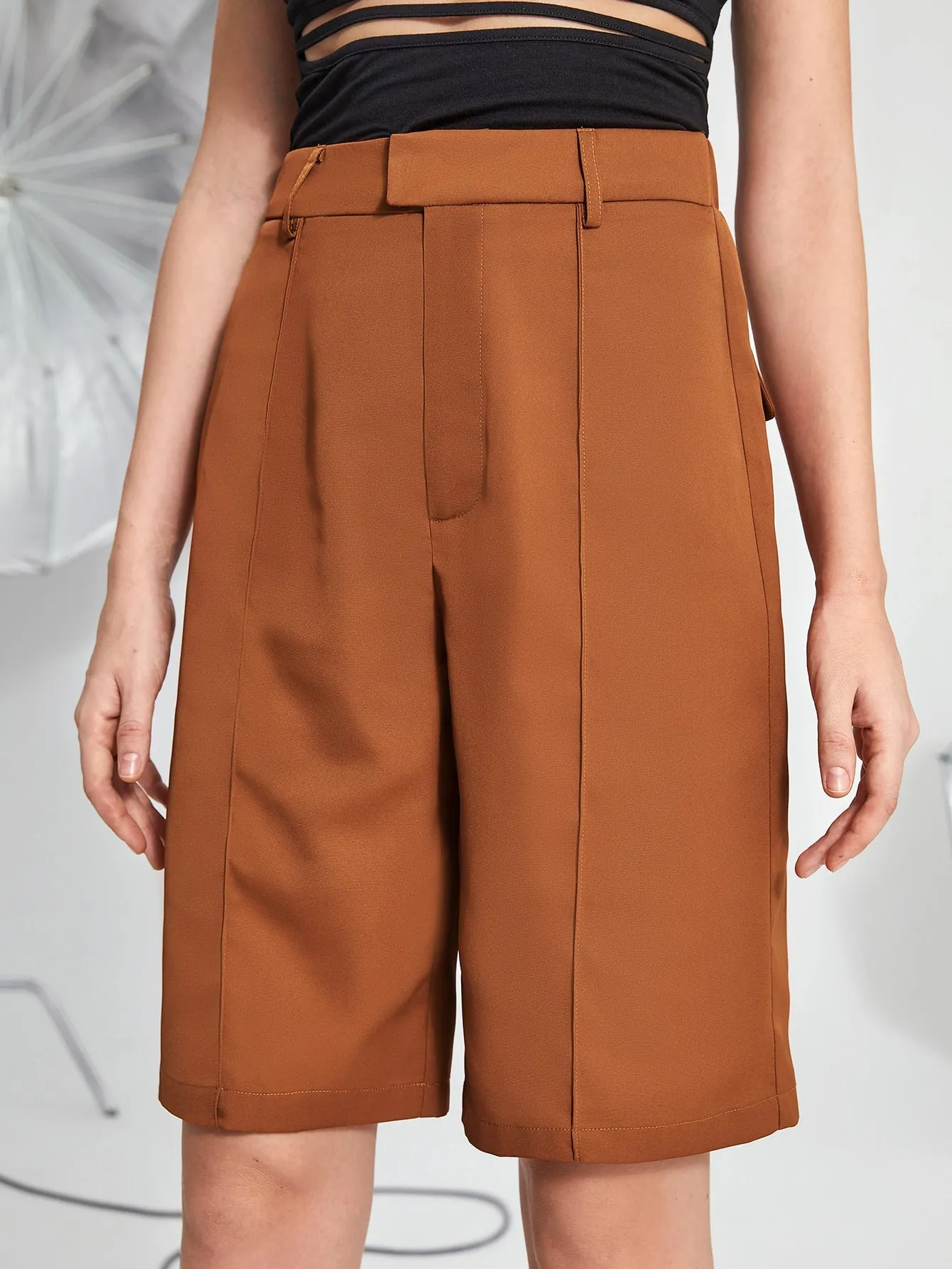 Casual Plain Zipper Natural Womens Shorts