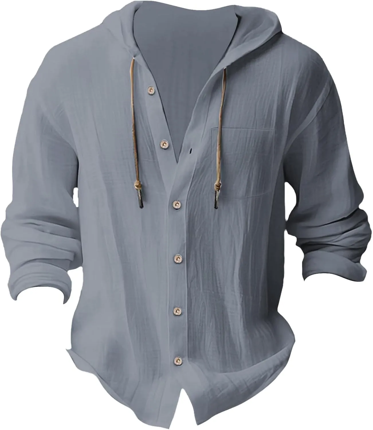 Cotton Linen Hoodies for Men Casual Lightweight Breathable Long Sleeve Button Down Hooded Beach Hippie T Shirts