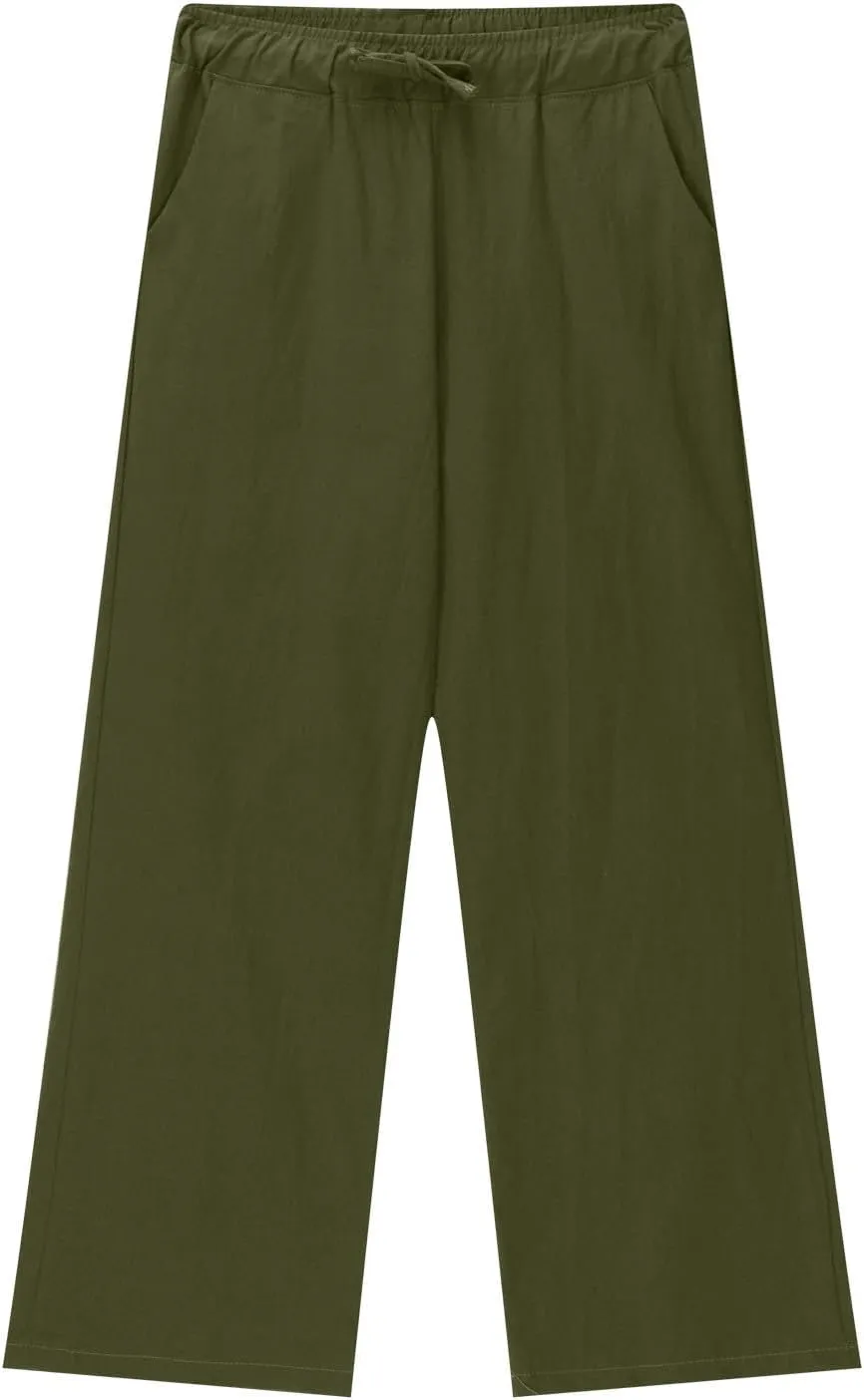 Cotton Linen Pants for Girls Summer Lightweight Wide Leg Flowy Trousers 2025 Fashion Drawstring Elastic Waist Slacks