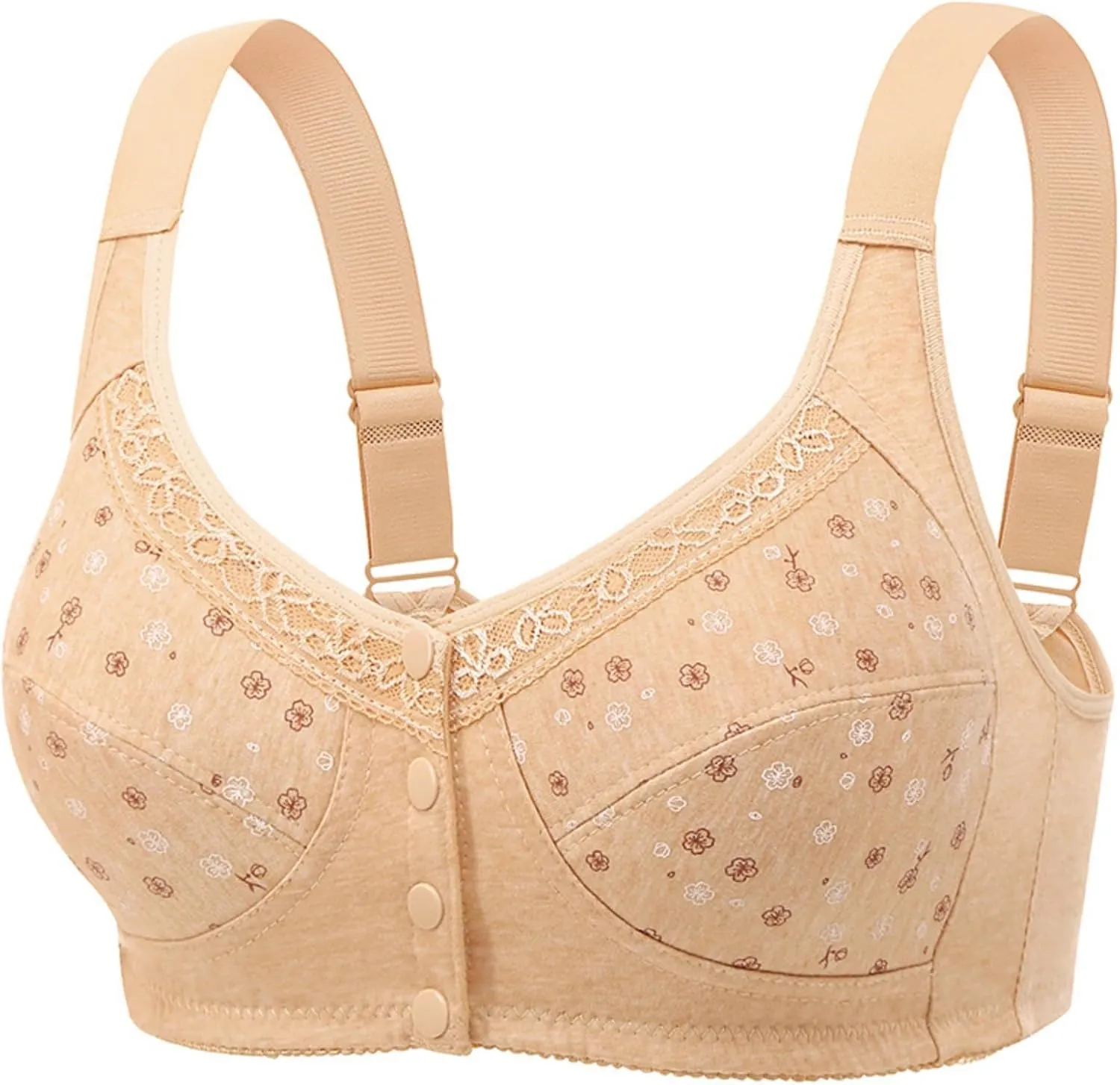 Daisy Bras for Women Front Closure Push Up Bra No Underwire with Snaps Breathable Upgraded Senior Bra Soft Bralettes