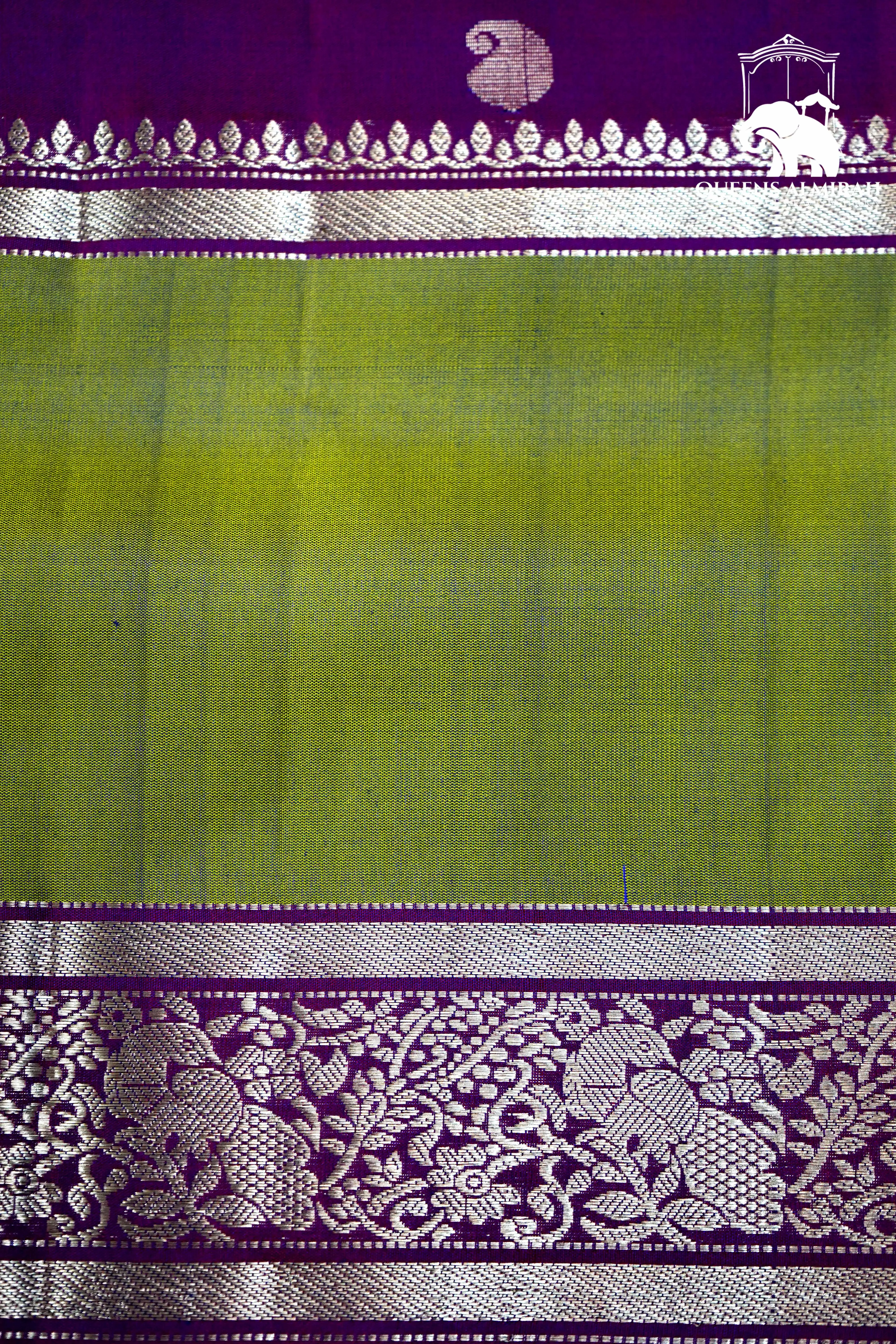DEEP VIOLET WITH CAMO GREEN SOFT SILK SAREE