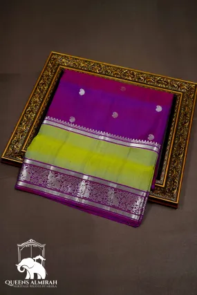 DEEP VIOLET WITH CAMO GREEN SOFT SILK SAREE