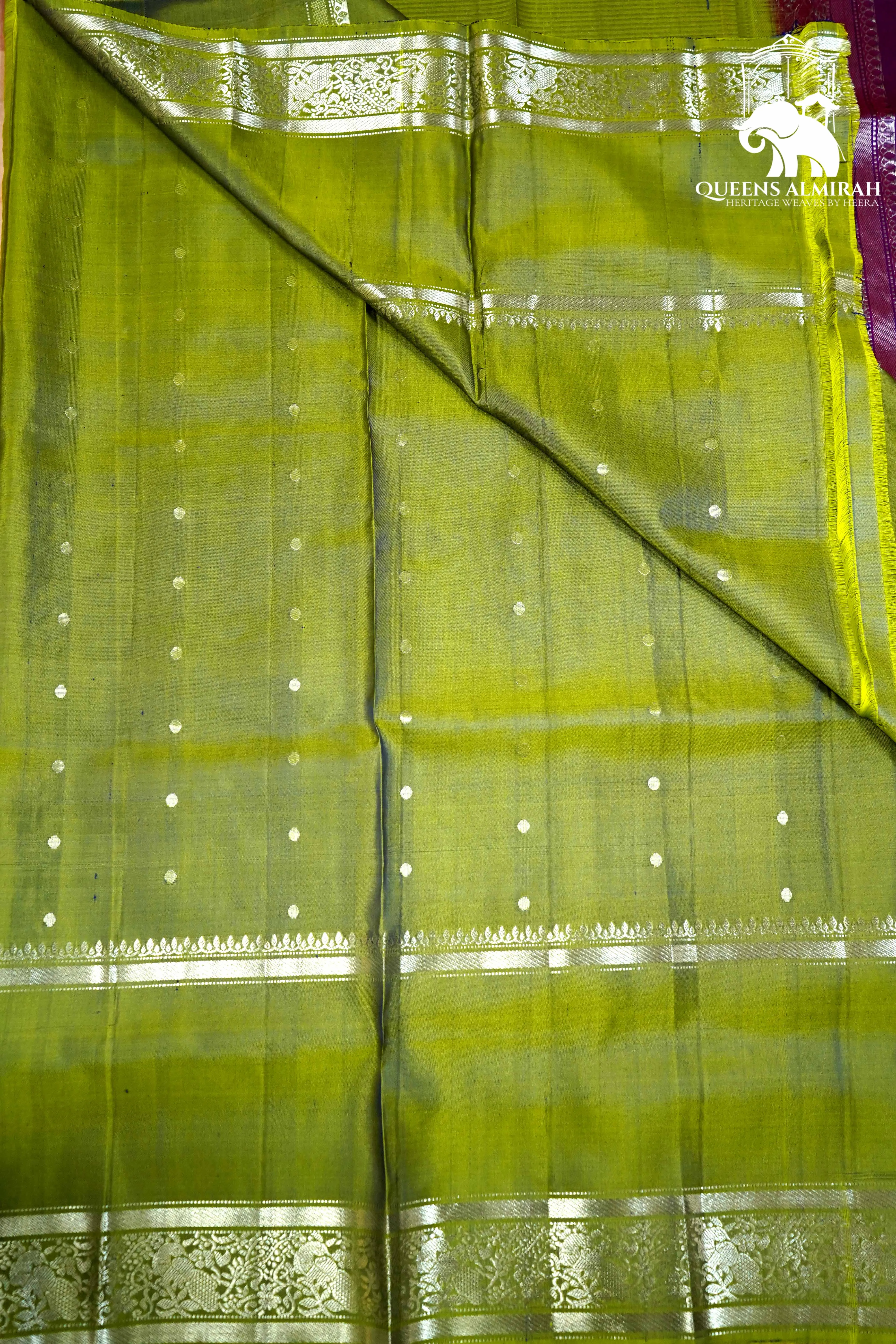 DEEP VIOLET WITH CAMO GREEN SOFT SILK SAREE