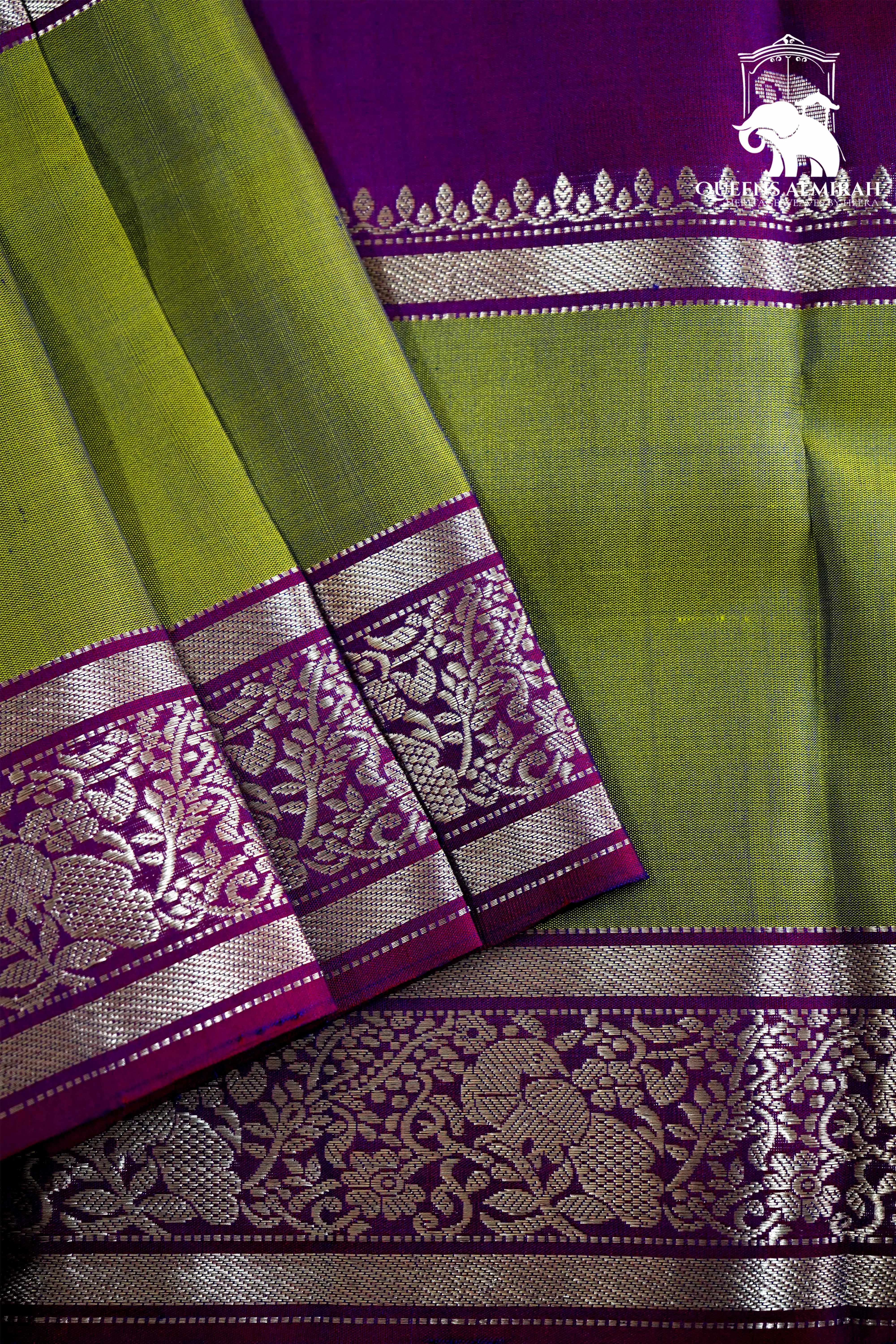 DEEP VIOLET WITH CAMO GREEN SOFT SILK SAREE