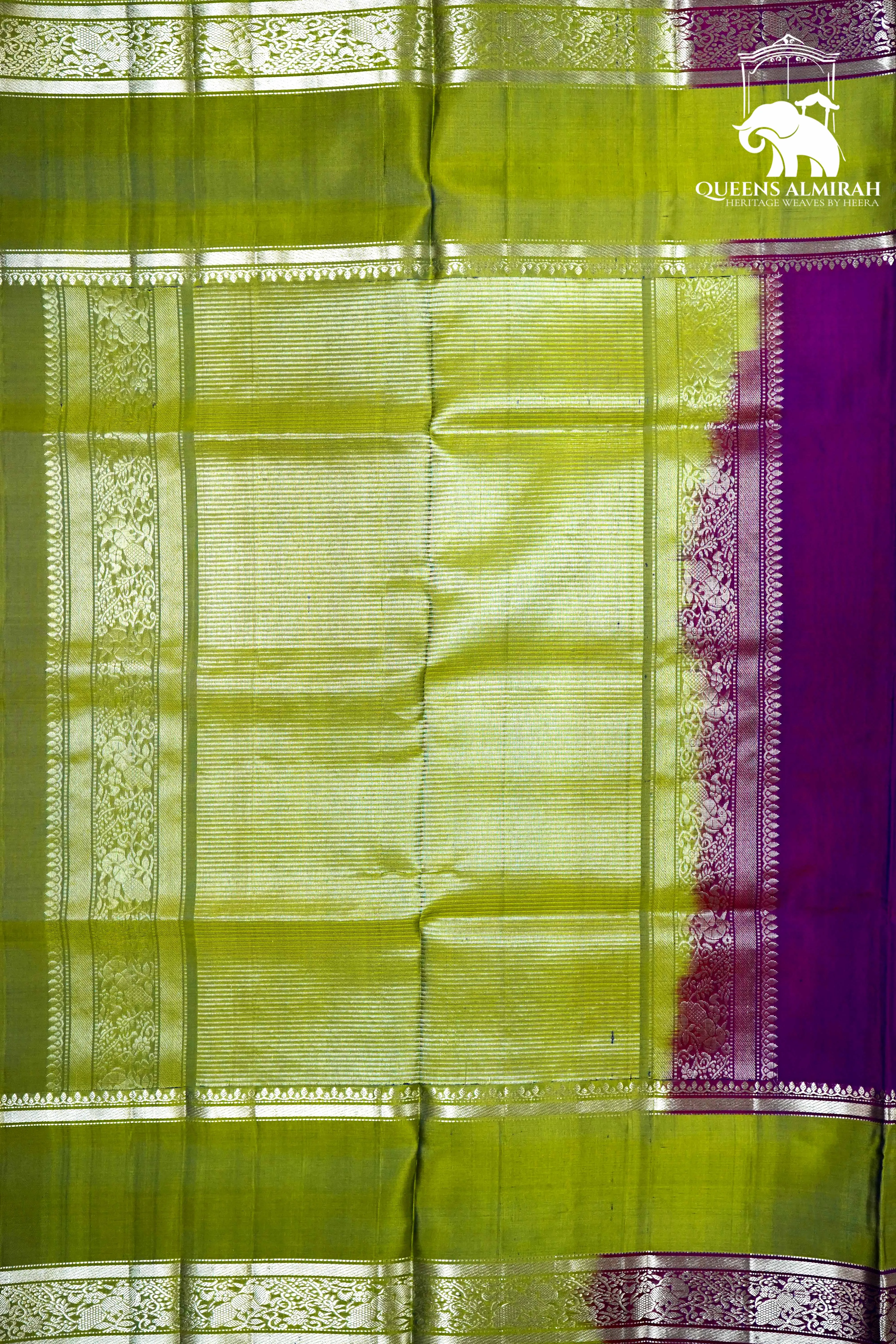 DEEP VIOLET WITH CAMO GREEN SOFT SILK SAREE