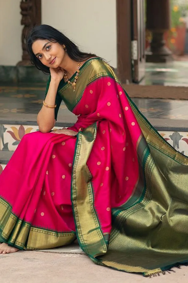 Demure Dark Pink Soft Silk Saree With Gratifying Blouse Piece