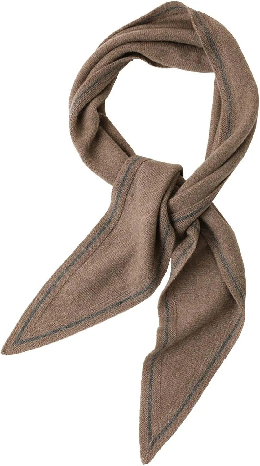 Diamond-Shaped Small Neck Scarf 30% Cashmere & 70% Wool, Soft Warm Knitted Collar Cross Neck Triangle Scarf for Women Girls, Spring Autumn Versatile Neckerchief Short Knit Collar Scarves, Gift Curry
