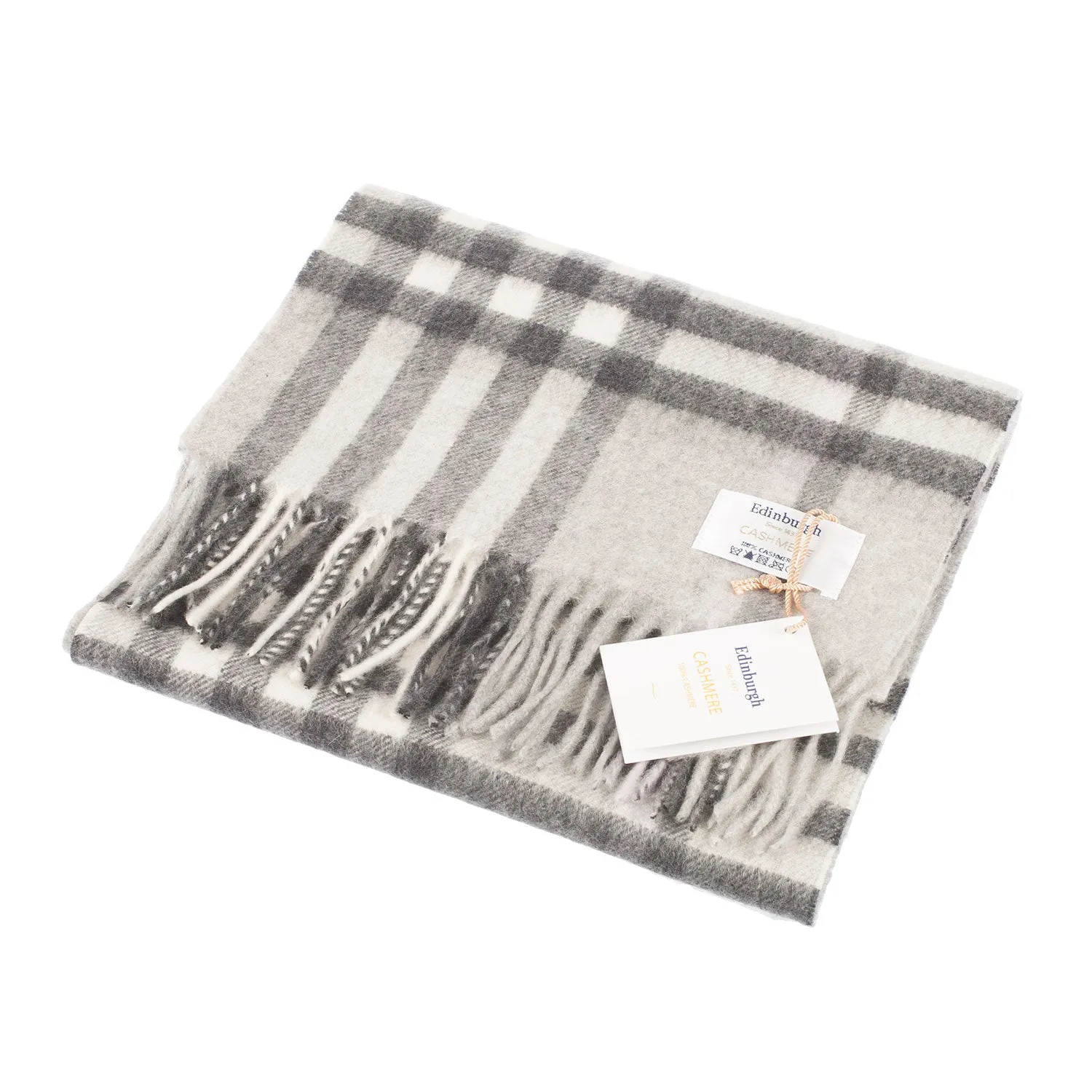 Edinburgh Cashmere Scarf  Chequer Tartan - Charcoal/Light Grey