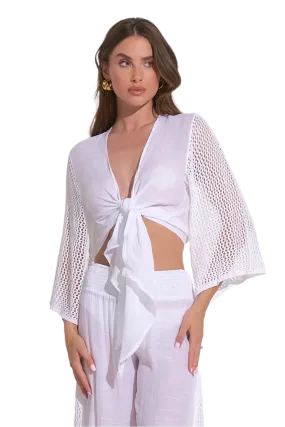 Elan Tie Front Crop Top Coverup - White