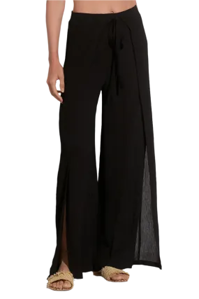 Elan Wide Leg Wrap Front Pant - Black