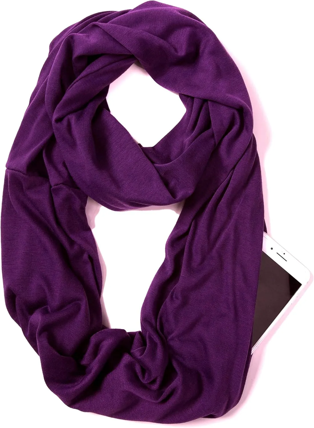 elzama Infinity Loop Solid Color Scarf With Hidden Zipper Pocket For Women - Lightweight Travel Neck Wrap