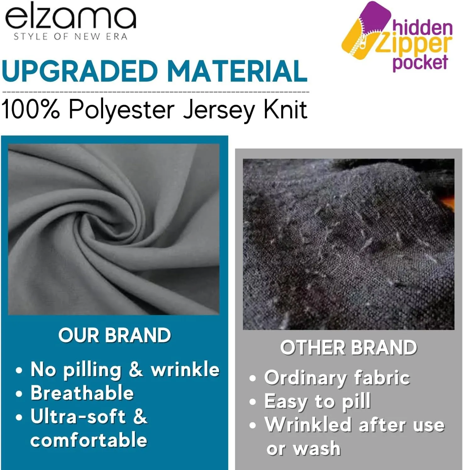 elzama Infinity Loop Solid Color Scarf With Hidden Zipper Pocket For Women - Lightweight Travel Neck Wrap