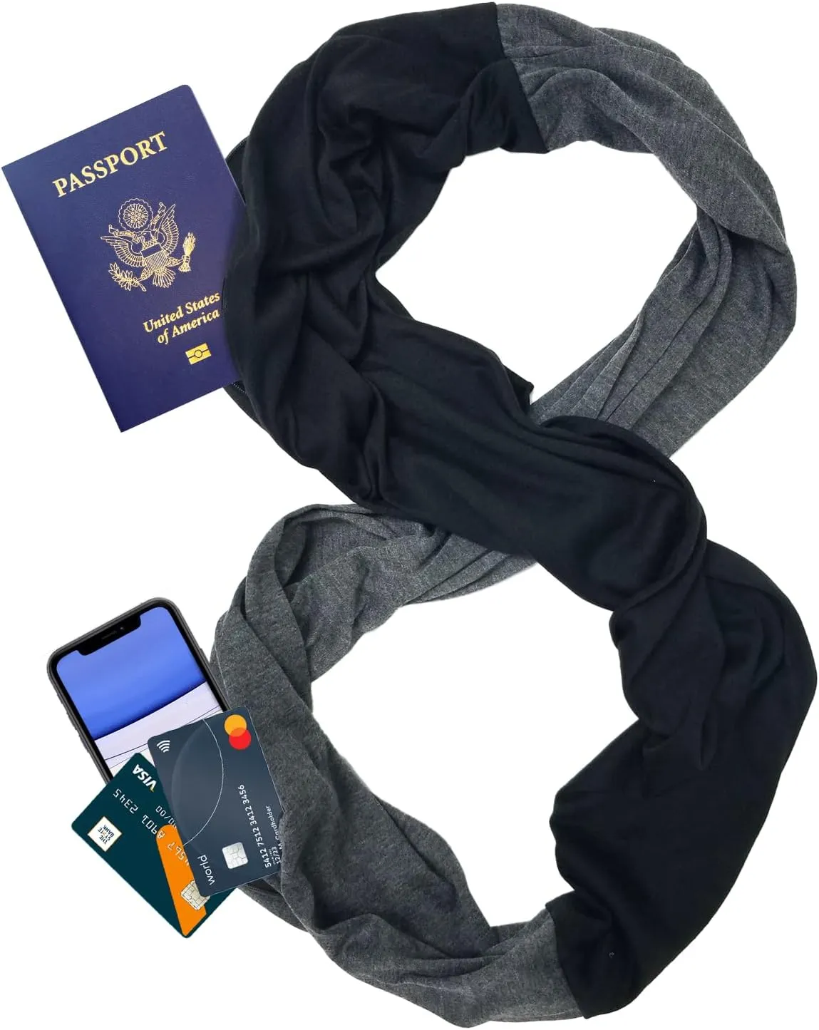 elzama Travel Scarf 2 Hidden Zipper Pocket for Women, Infinity Loop Scarf with Double Zip Pockets, Neck Wrap, Dual Color