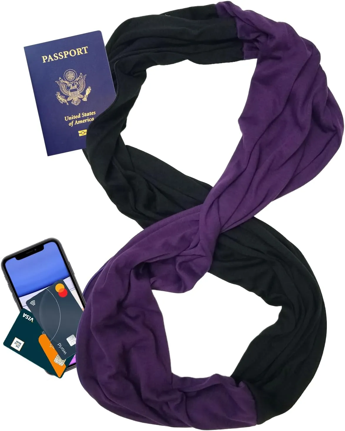 elzama Travel Scarf 2 Hidden Zipper Pocket for Women, Infinity Loop Scarf with Double Zip Pockets, Neck Wrap, Dual Color
