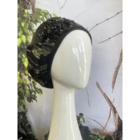 Embellished Hat - Size #2 Black/Gold Flowers