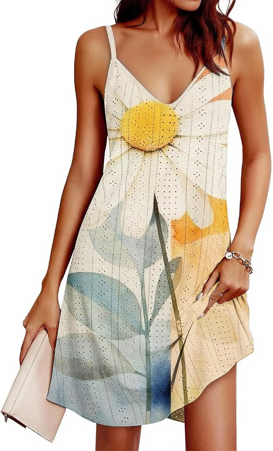 Eyelet Dresses for Women 2025 Beach Cover Up Casual Boho Floral Dress Vacation Sleeveless Cute Midi Tank Top Dress