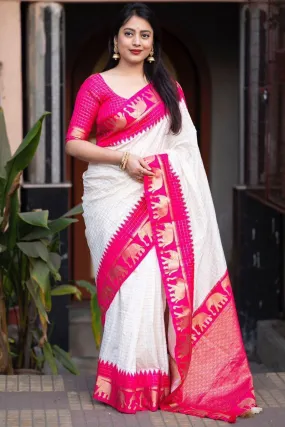 Fantabulous Off White Soft Silk Saree With Prominent Blouse Piece