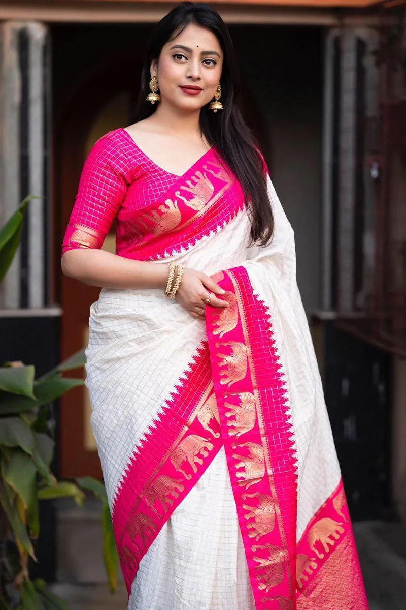 Fantabulous Off White Soft Silk Saree With Prominent Blouse Piece