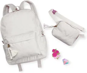 Fashion Angels Style.Lab Backpack for Kids, Corduroy Travel Bookbag with Matching Belt Bag, Cute & Stylish Design, Ideal for Girls & Boys in School, White