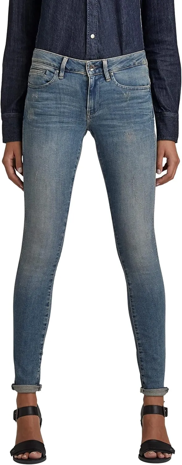 G-Star Raw Women's Midge Zip Mid Rise Skinny Fit Jeans, Light Vintage Aged Destroyed, 29W x 30L