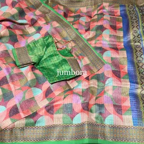 Geometric Pattern Designer Munga Khadi Saree with Stitched Blouse