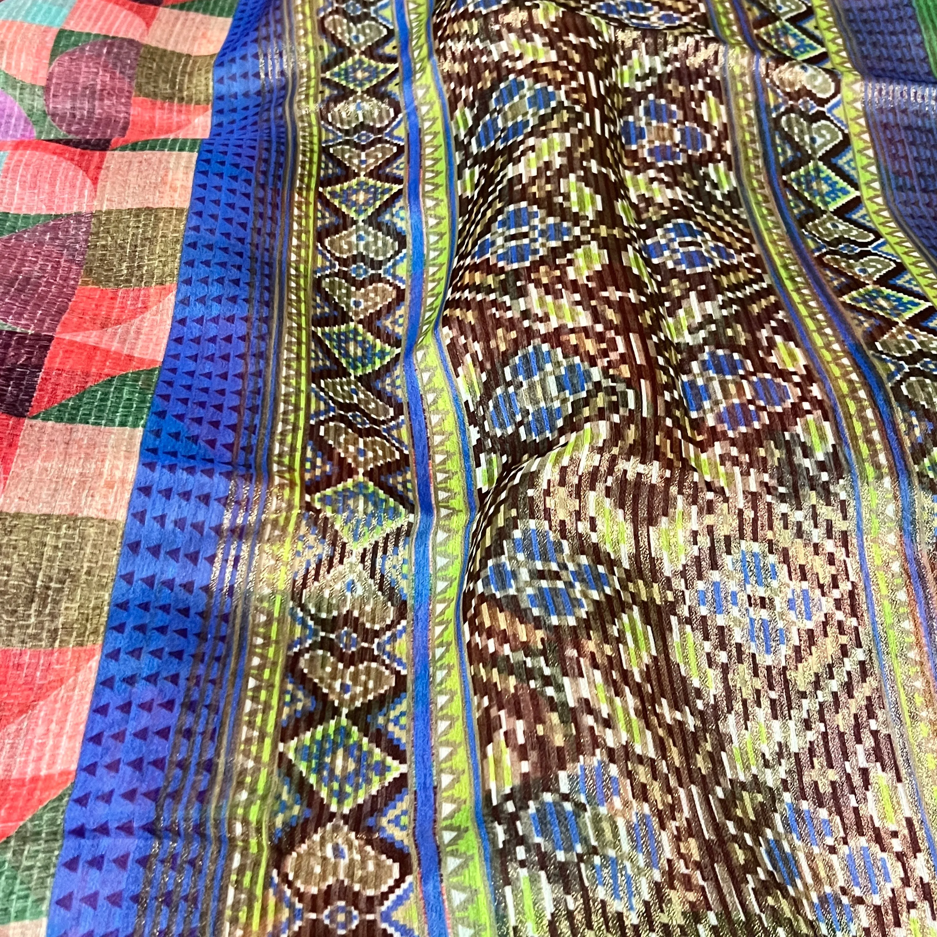 Geometric Pattern Designer Munga Khadi Saree with Stitched Blouse