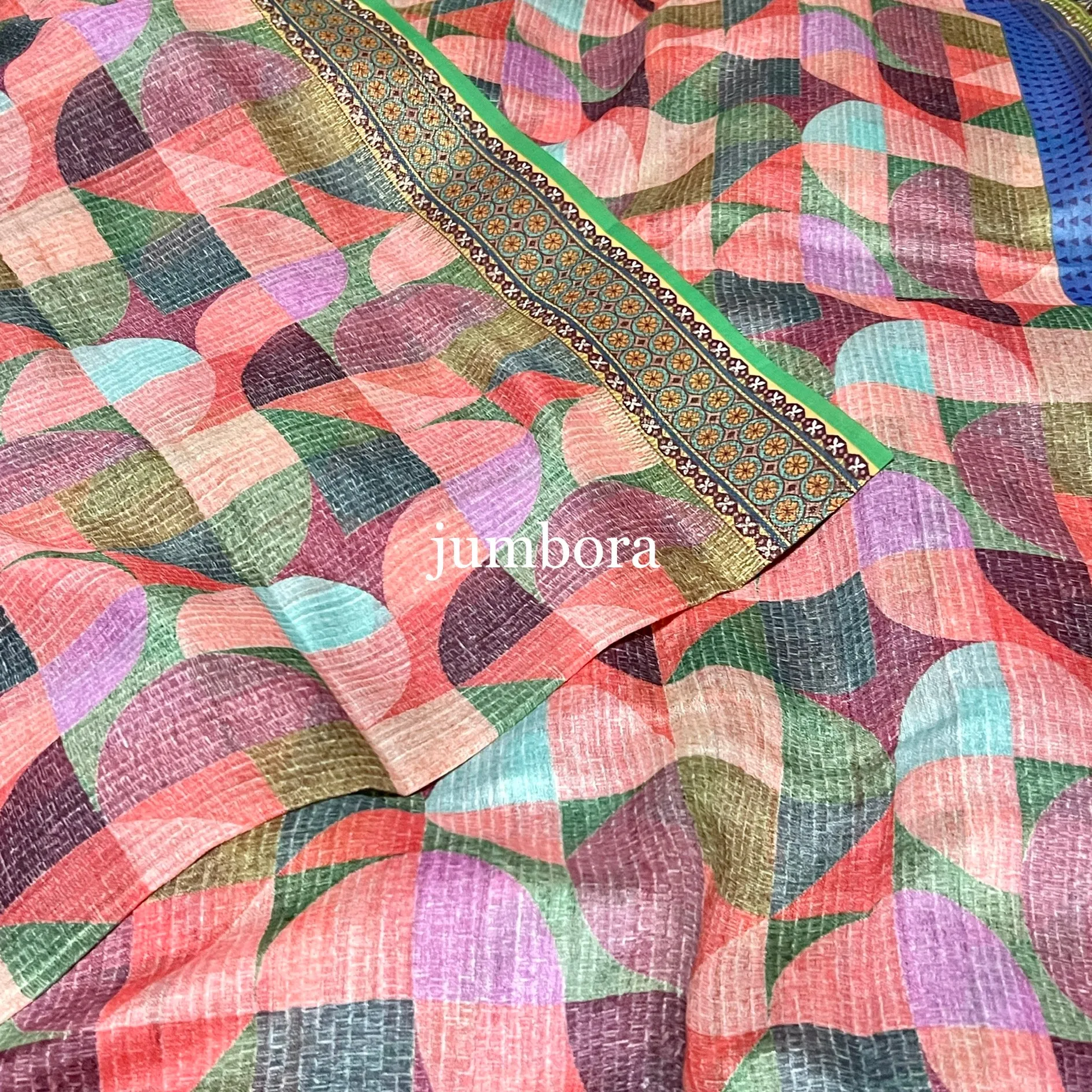 Geometric Pattern Designer Munga Khadi Saree with Stitched Blouse