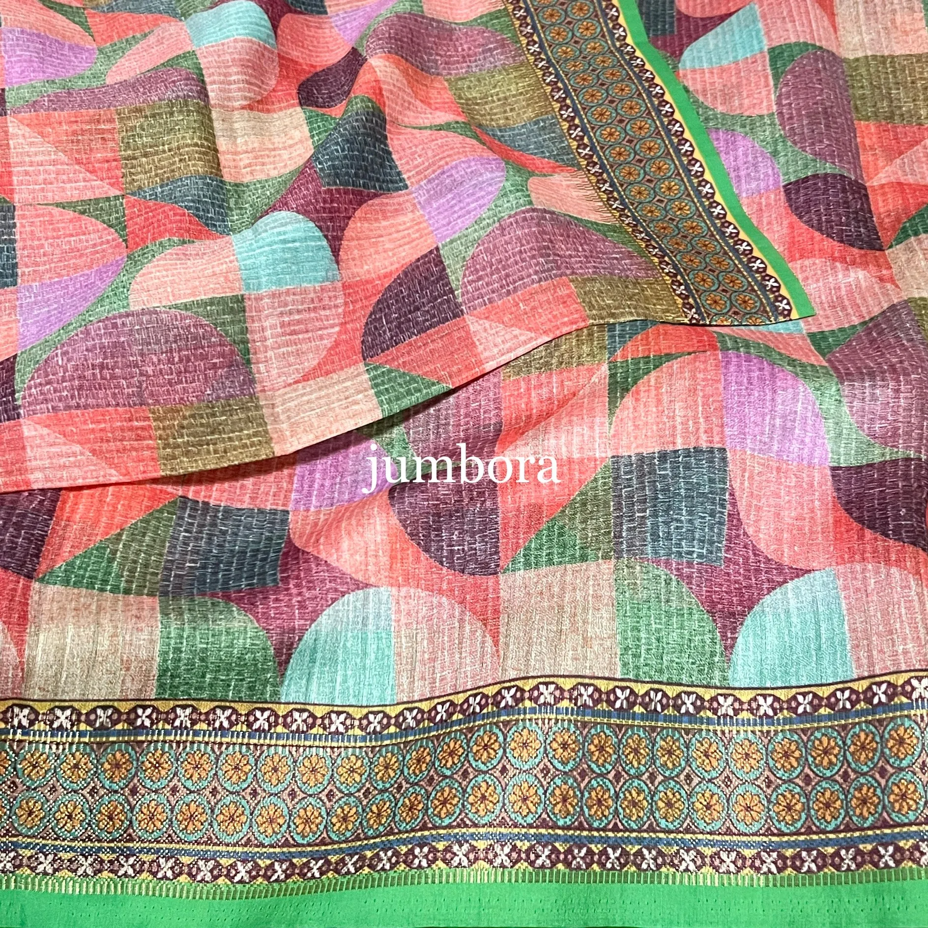 Geometric Pattern Designer Munga Khadi Saree with Stitched Blouse