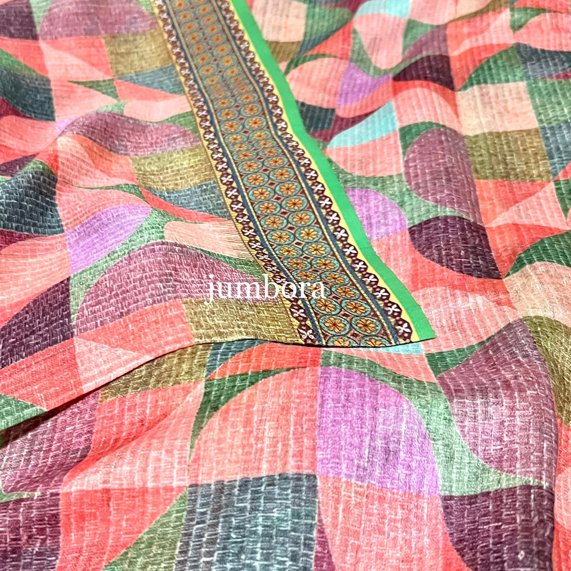 Geometric Pattern Designer Munga Khadi Saree with Stitched Blouse