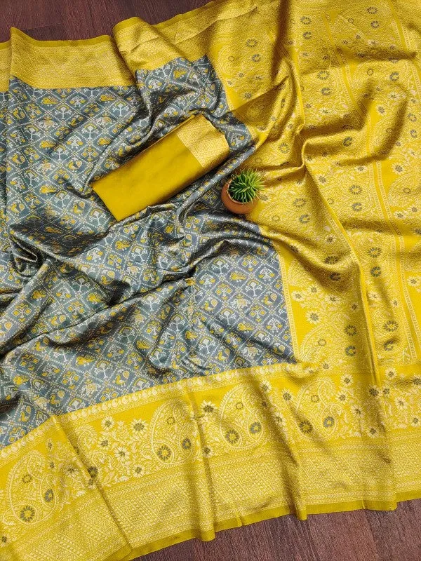 Girlish Grey Soft Silk Saree With Bewitching Blouse Piece