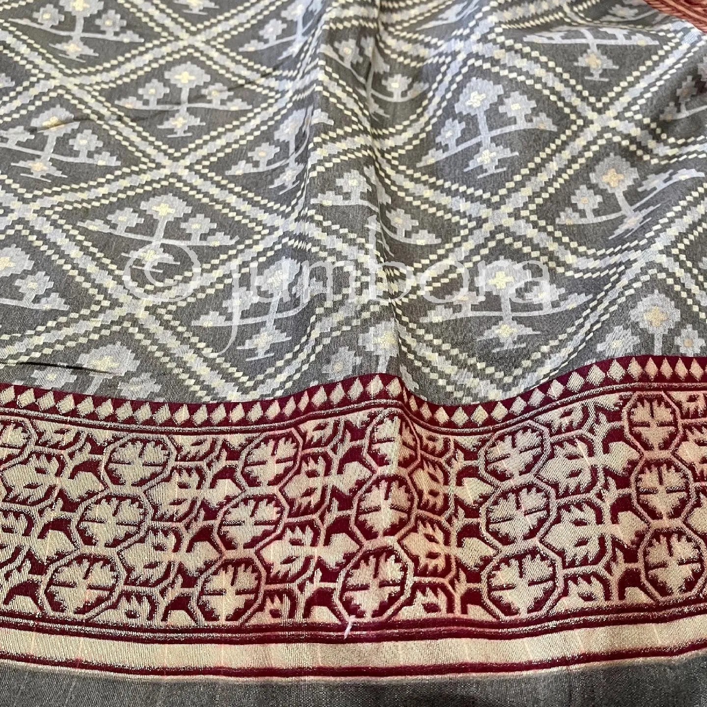 Grey Ikkat soft semi Jute cotton silk Saree