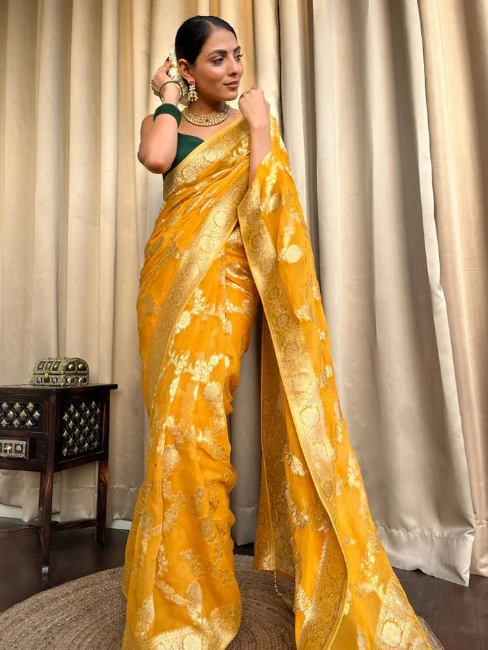 Imaginative Yellow Soft Silk Saree With Super classy Blouse Piece